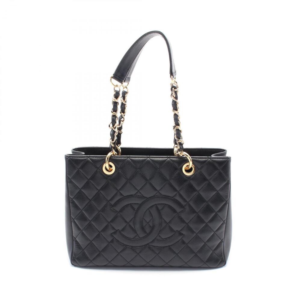 Chanel Matelasse Grand Shopping GST Tote Bag Leather Black